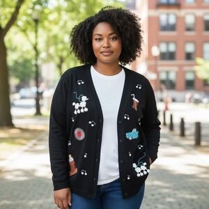 Bechamel Cardigan Sweater Womens Size XL 50s Design Poodle‎ Music Car Sock Hop